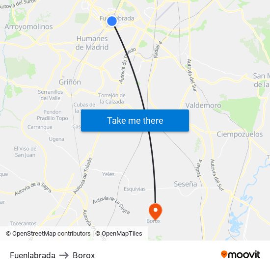 Fuenlabrada to Borox map