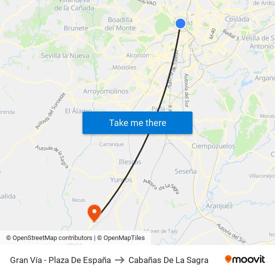 Gran Vía - Plaza De España to Cabañas De La Sagra map