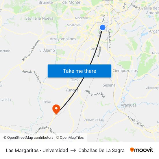 Las Margaritas - Universidad to Cabañas De La Sagra map