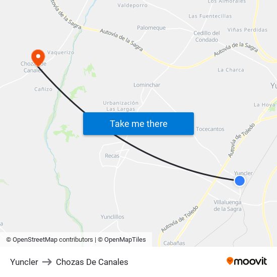 Yuncler to Chozas De Canales map