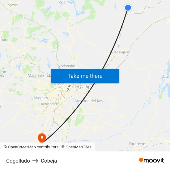 Cogolludo to Cobeja map