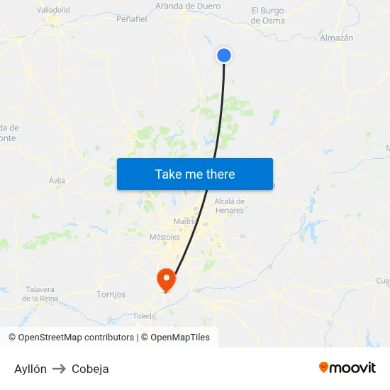 Ayllón to Cobeja map
