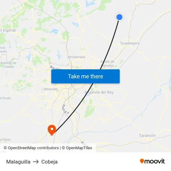 Malaguilla to Cobeja map