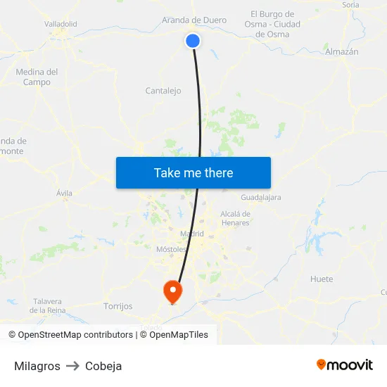 Milagros to Cobeja map