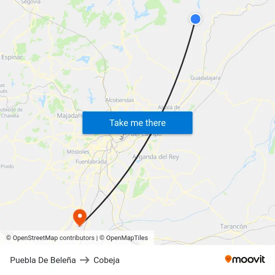 Puebla De Beleña to Cobeja map