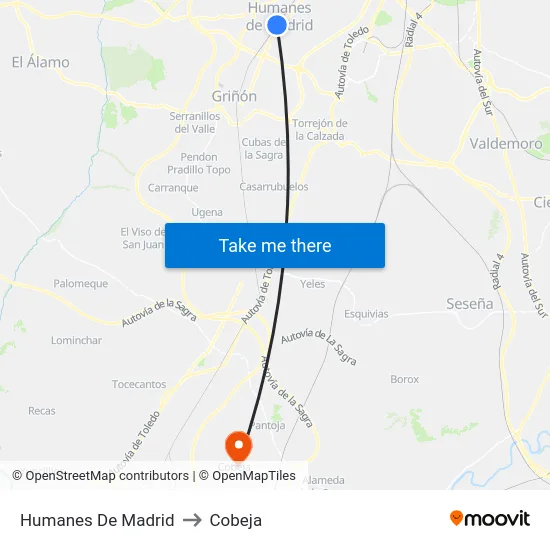 Humanes De Madrid to Cobeja map