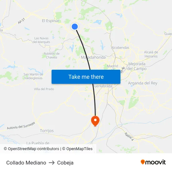 Collado Mediano to Cobeja map