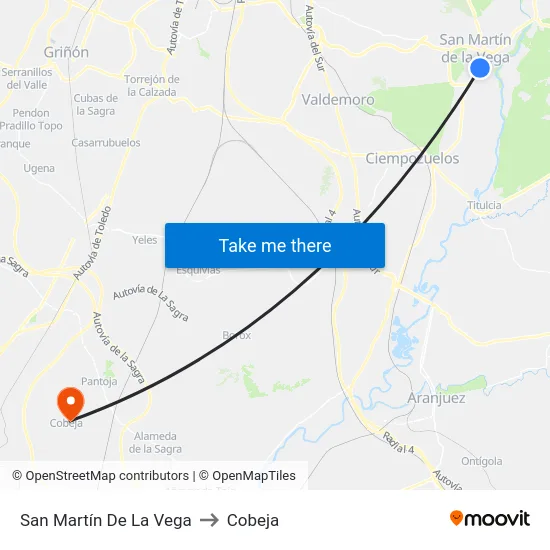 San Martín De La Vega to Cobeja map