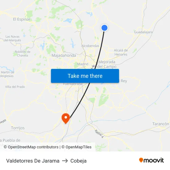 Valdetorres De Jarama to Cobeja map