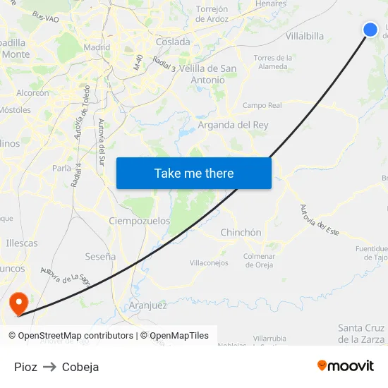 Pioz to Cobeja map