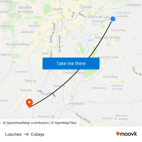 Loeches to Cobeja map