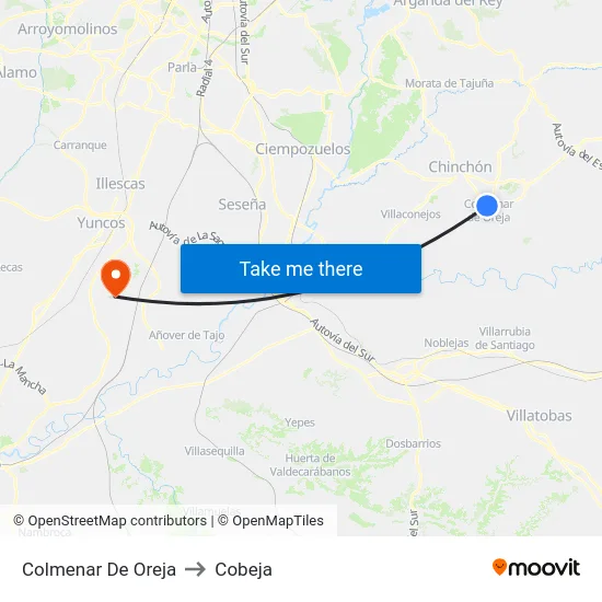 Colmenar De Oreja to Cobeja map