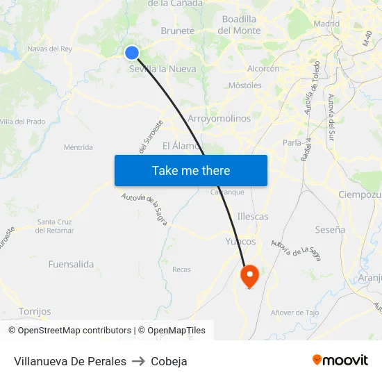 Villanueva De Perales to Cobeja map