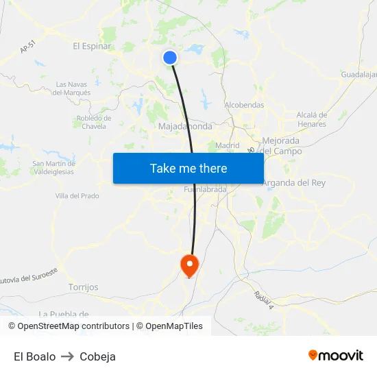 El Boalo to Cobeja map