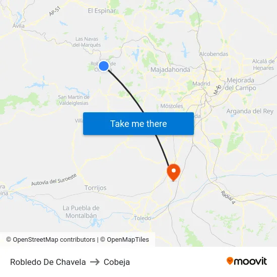 Robledo De Chavela to Cobeja map