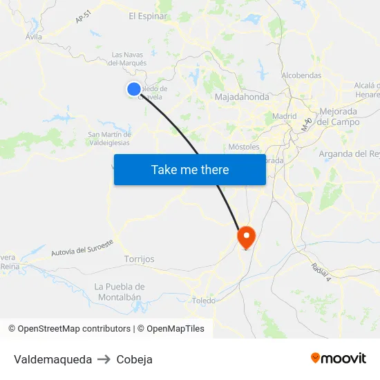 Valdemaqueda to Cobeja map
