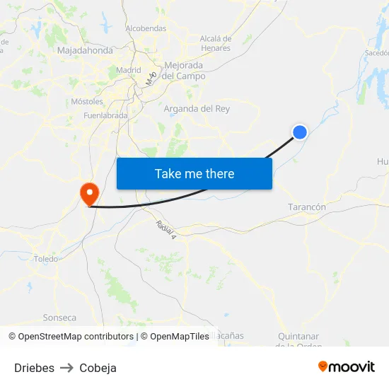 Driebes to Cobeja map