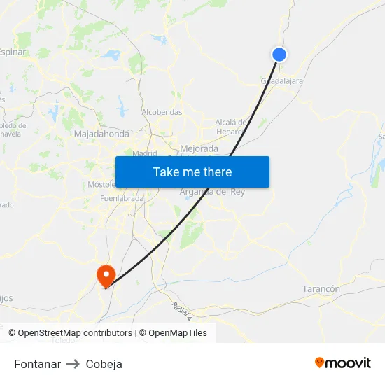 Fontanar to Cobeja map