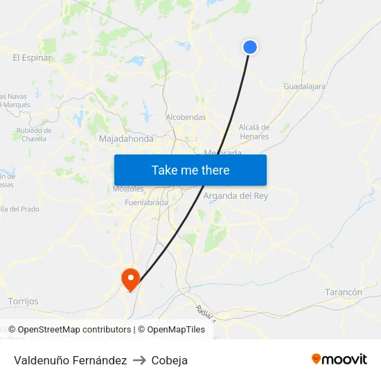 Valdenuño Fernández to Cobeja map