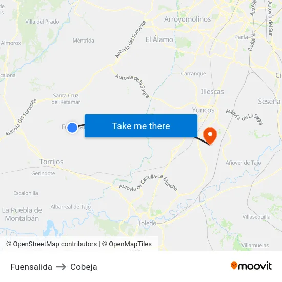 Fuensalida to Cobeja map