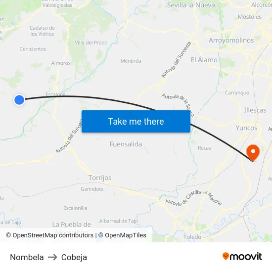 Nombela to Cobeja map
