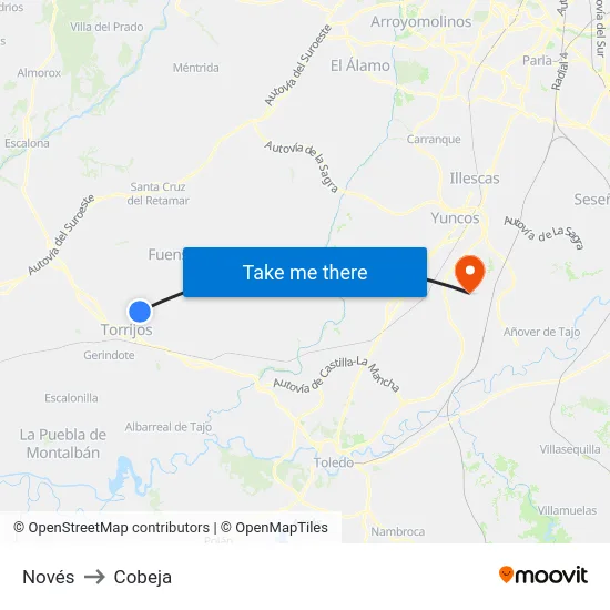 Novés to Cobeja map