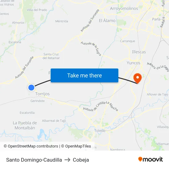 Santo Domingo-Caudilla to Cobeja map