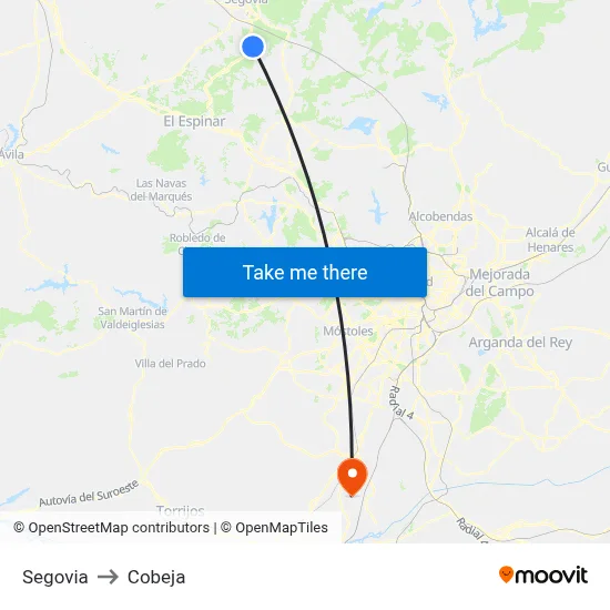 Segovia to Cobeja map