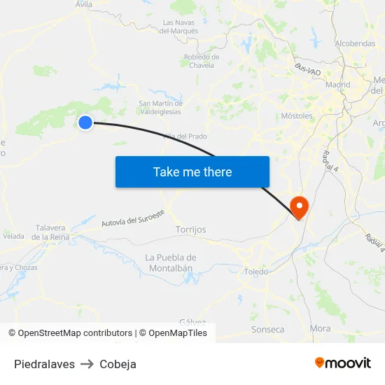 Piedralaves to Cobeja map