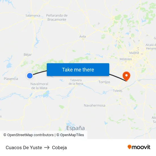 Cuacos De Yuste to Cobeja map