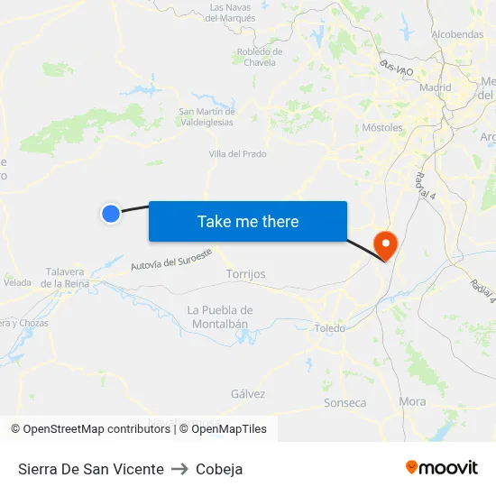 Sierra De San Vicente to Cobeja map