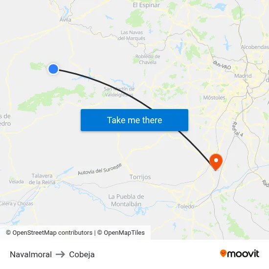 Navalmoral to Cobeja map