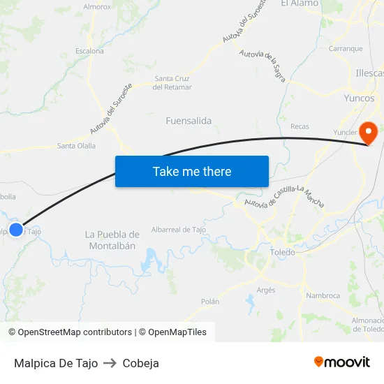 Malpica De Tajo to Cobeja map
