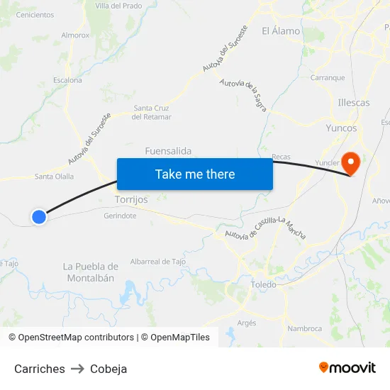 Carriches to Cobeja map
