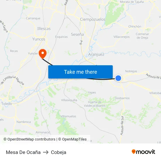 Mesa De Ocaña to Cobeja map
