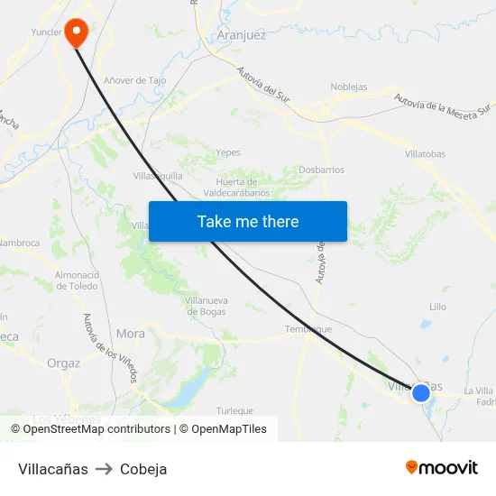 Villacañas to Cobeja map