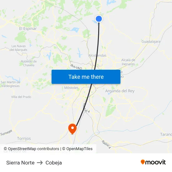 Sierra Norte to Cobeja map