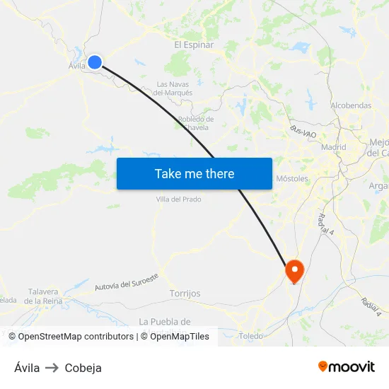 Ávila to Cobeja map