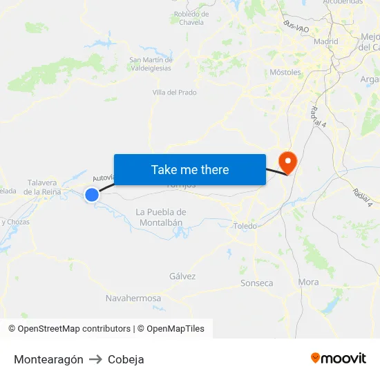 Montearagón to Cobeja map