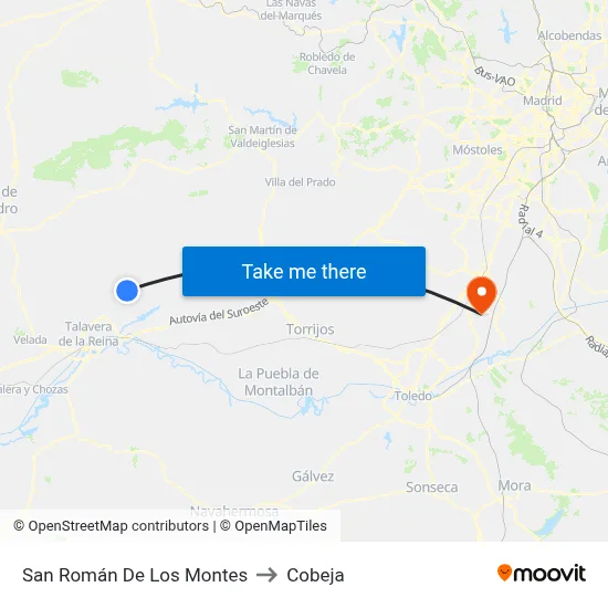 San Román De Los Montes to Cobeja map