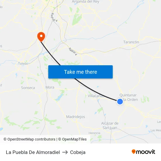 La Puebla De Almoradiel to Cobeja map