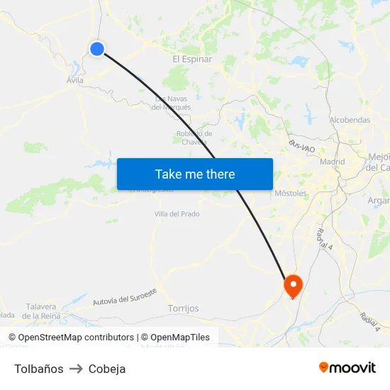 Tolbaños to Cobeja map