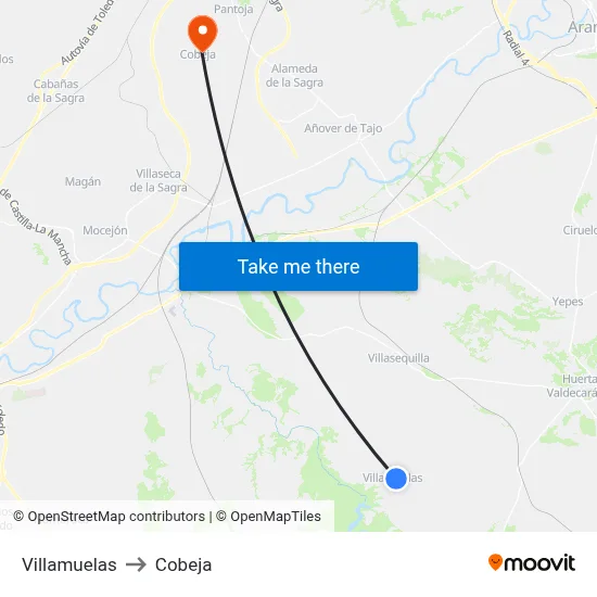 Villamuelas to Cobeja map