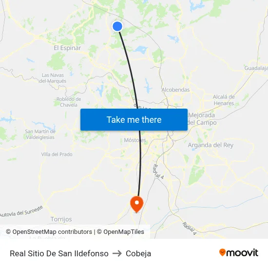 Real Sitio De San Ildefonso to Cobeja map