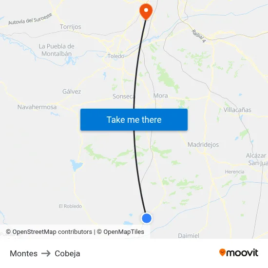 Montes to Cobeja map