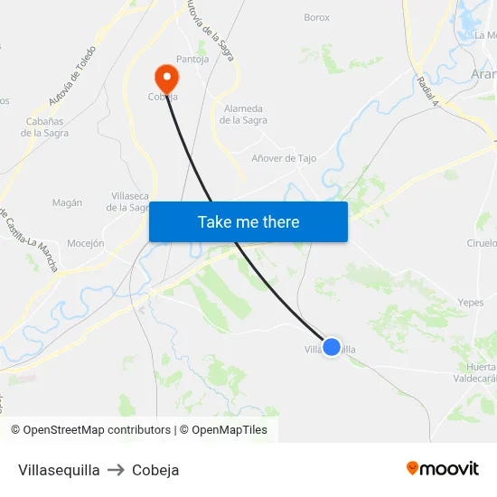 Villasequilla to Cobeja map