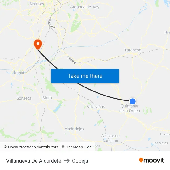 Villanueva De Alcardete to Cobeja map