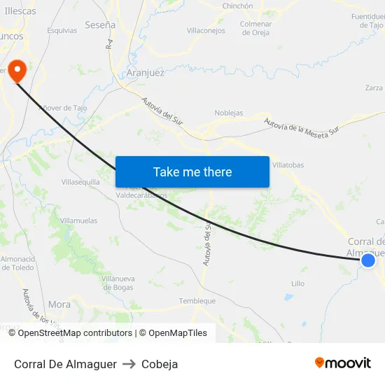 Corral De Almaguer to Cobeja map