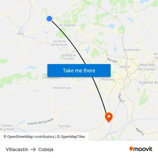 Villacastín to Cobeja map