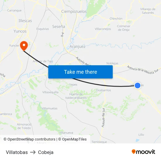 Villatobas to Cobeja map